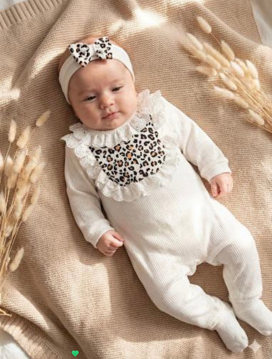 Leo-Baby Strampler mit Bandana 2-teilig Weiß